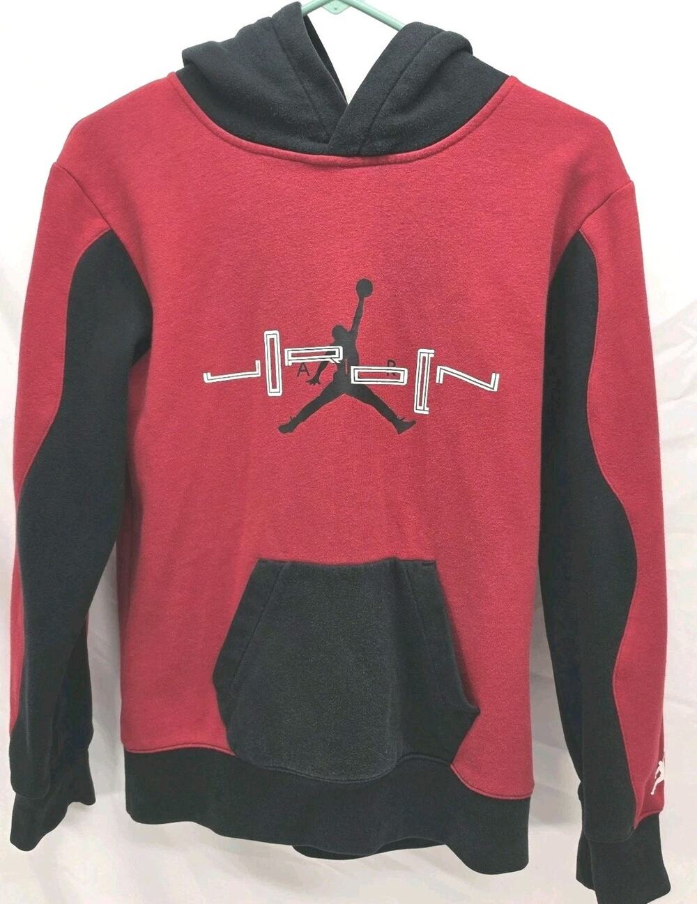 Nike Air Jordan Hoodie Youth Large Red Black Jumpman Spellout Pullover Boys Athl